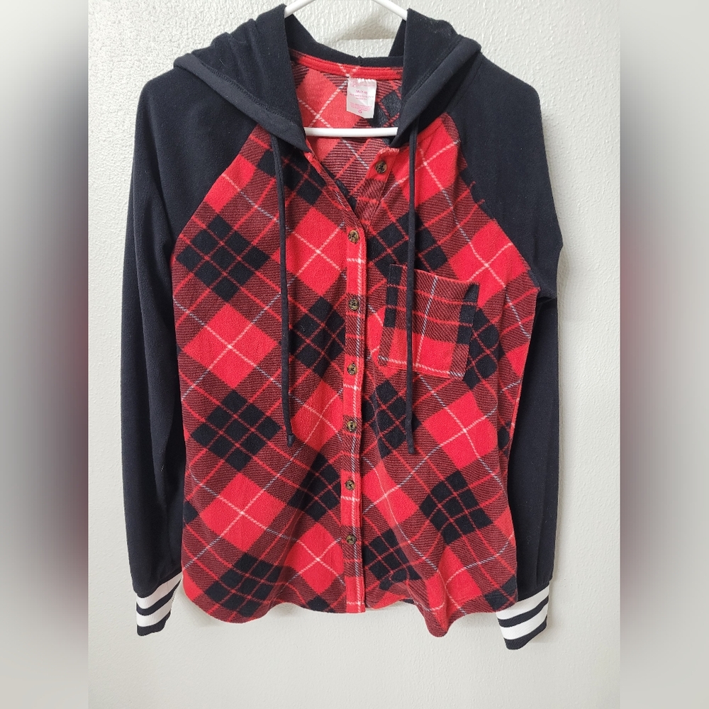 Womens Red Plaid Hooded Jacket Size Medium